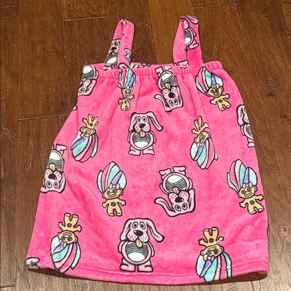 Pink Plush Troll / Dog Print Towel Wrap Robe ONE SIZE - Picture 7 of 8